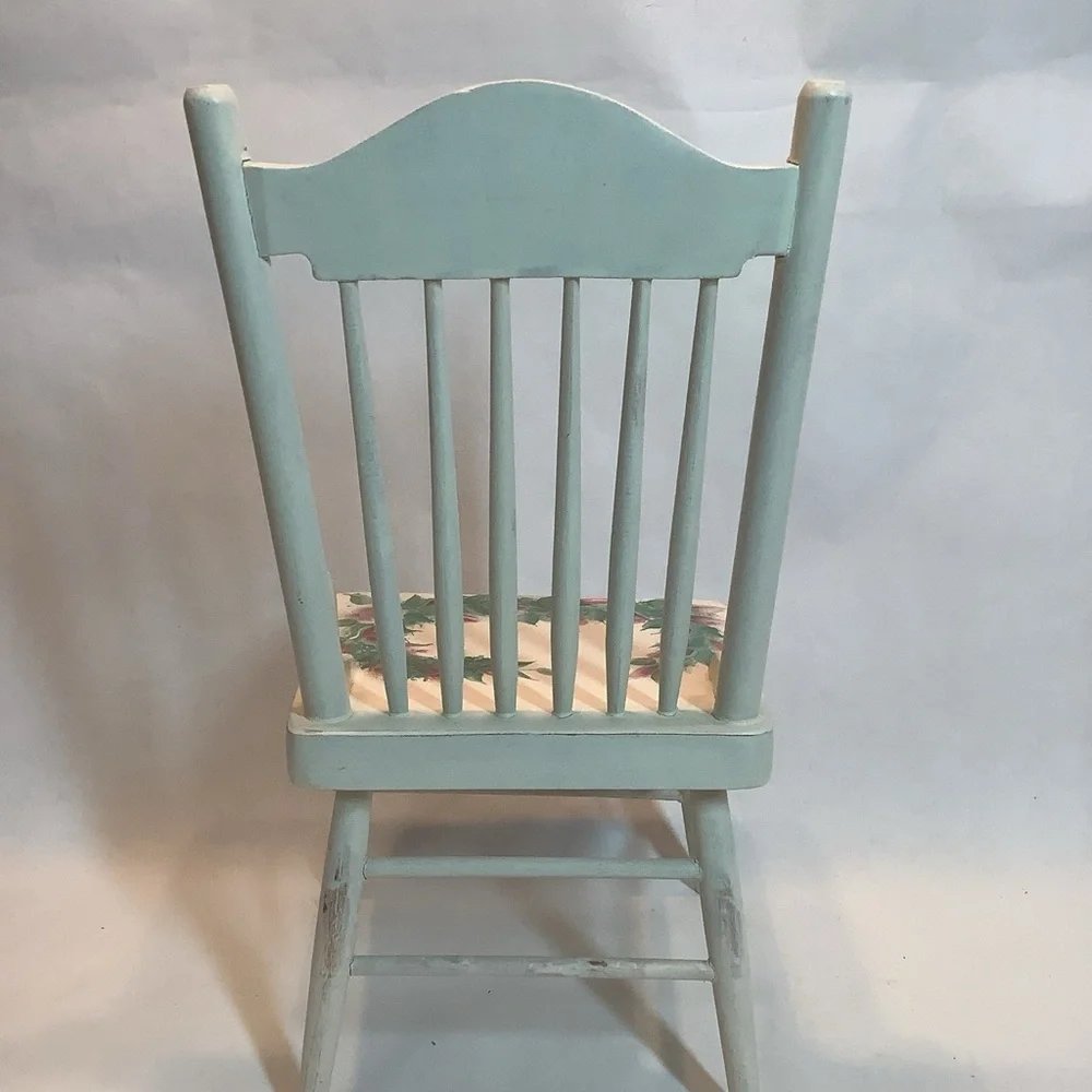 Hand Painted Doll Size Chair Rose Bud Artist Signed 12” Wood White Pink Green
